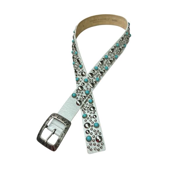 Streets Ahead Y2K White Turquoise Silver Studded Leather Belt Size Medium main image 4